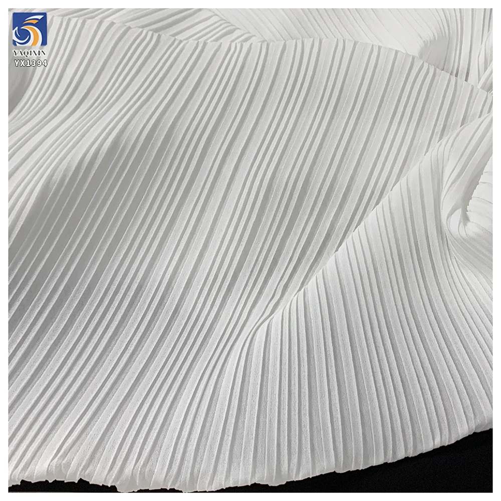 YX1394 New Product Launch 2026 Style 100% Polyester Off-White Pearl Chiffon Pleated Fabric for Garments Dress - 图片 5