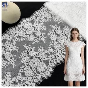 YX1361 35CM*300CM High Quality Pure White French Bride Romance Wedding Dress Embroidered Eyelash Lace Fabric Textile