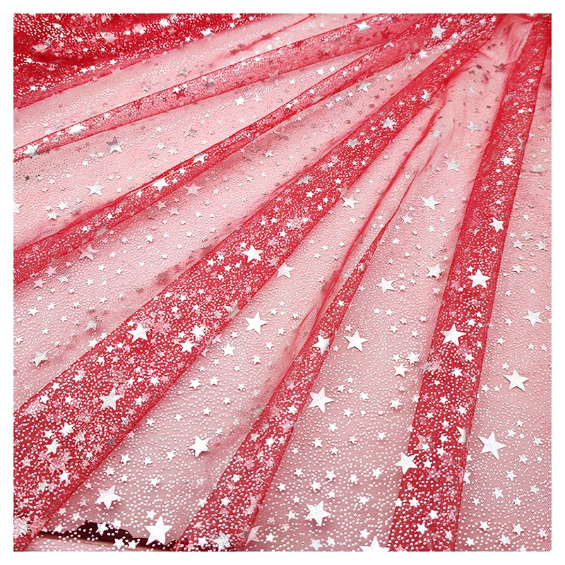 Independence Day Christmas Holiday Tulle Fabric for Party Dress Polyester Star Polka Dot Foil Print Tulle Mesh Fabric - 图片 3
