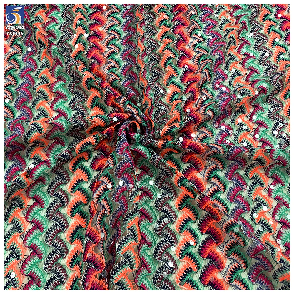 YX1446 Wholesale 300gsm Polyester Sequin Knit Jacquard Fabric Colorful Ethnic Geometric Pattern for Kaftan Dress - 图片 5