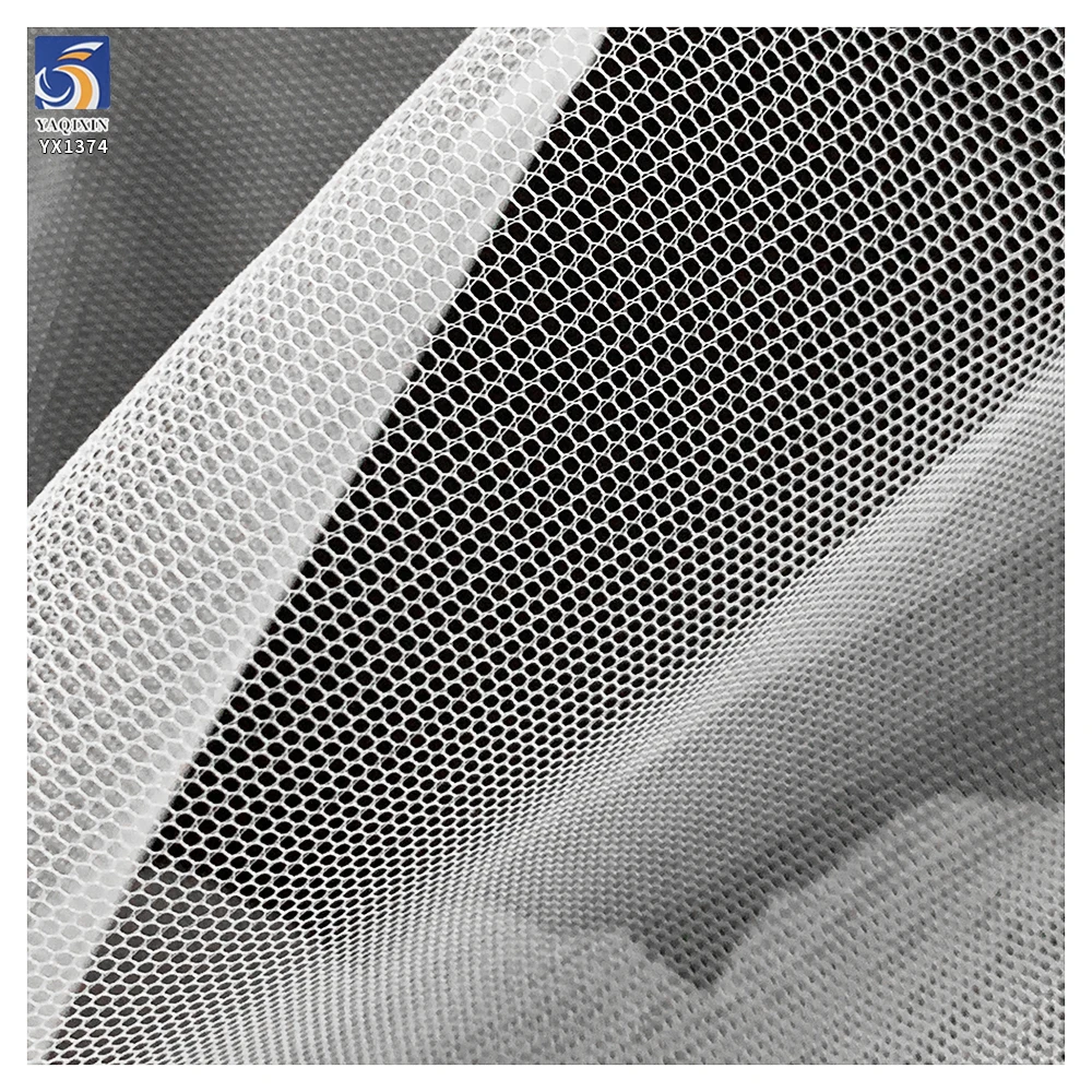 YX1374 Minimum Order 1 Yard Glossy Polyester Stiff Mesh Fabric Pure White Knitted Tulle Fabric for Dress Wedding - 图片 5