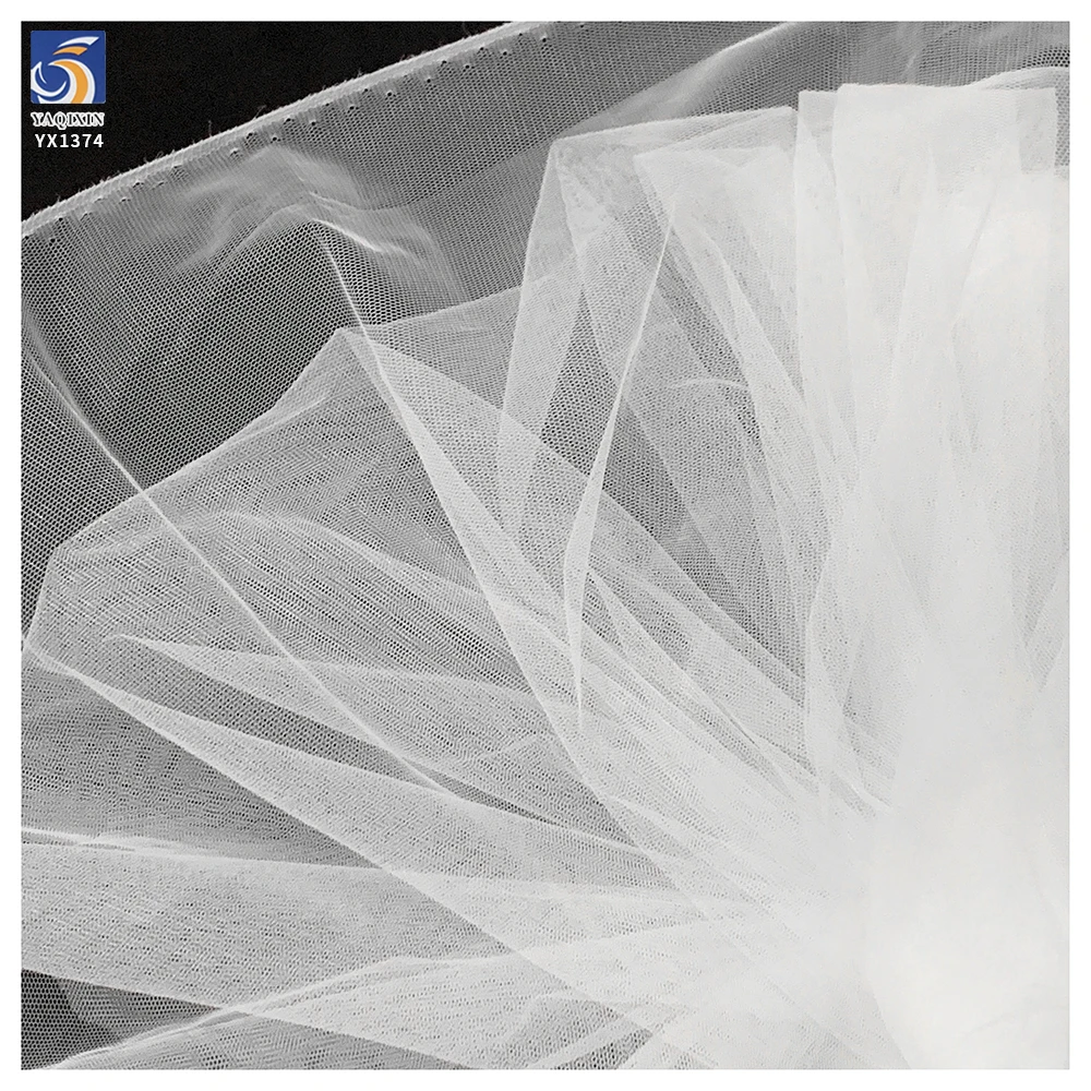YX1374 Minimum Order 1 Yard Glossy Polyester Stiff Mesh Fabric Pure White Knitted Tulle Fabric for Dress Wedding - 图片 3