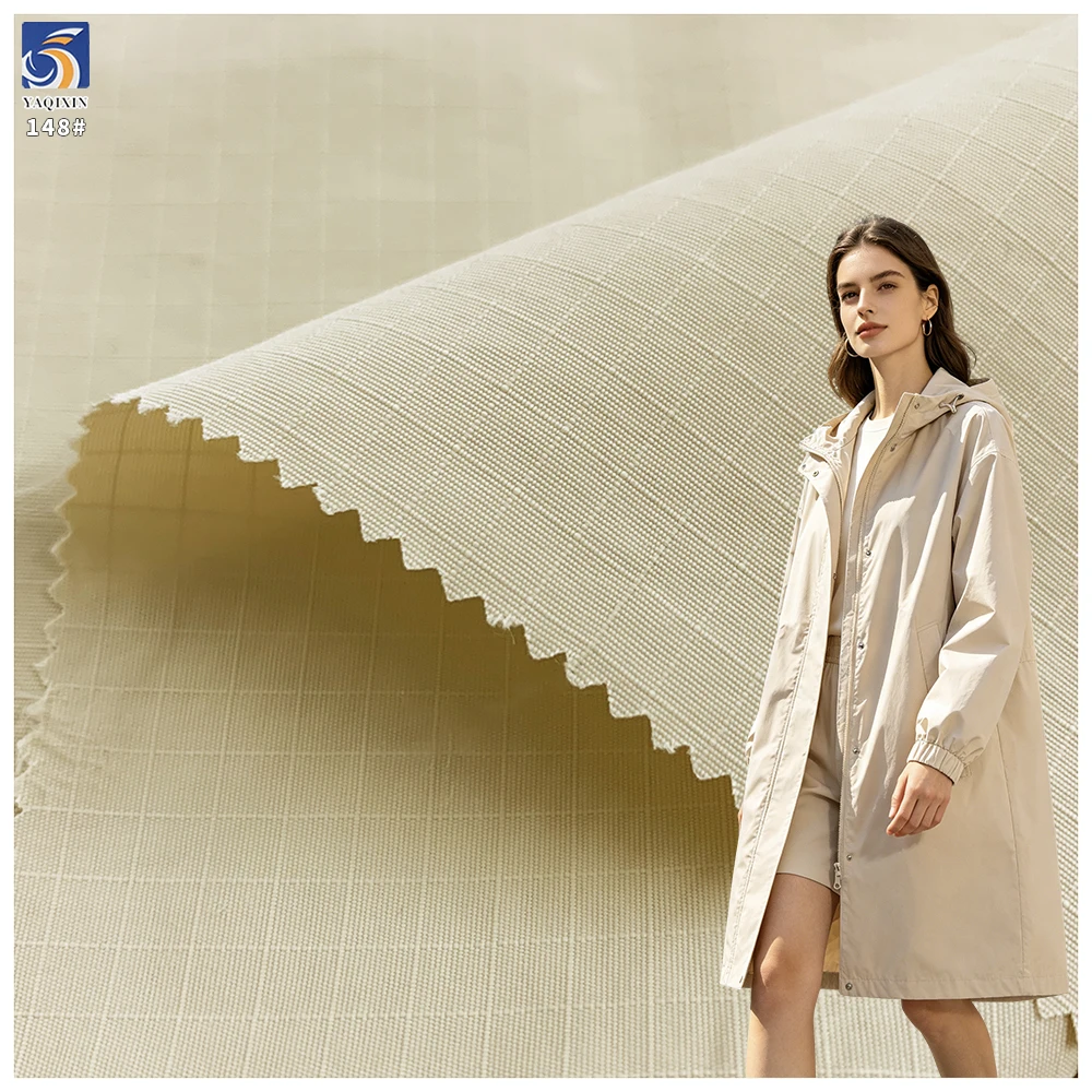 Y-148 135g OEM Factory Taslon 100% Nylon Water Resistant 0.5cm Grid Water-Repellent Fabric for Jacket Coat Apparel