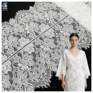 YX1370 60CM*300CM Cotton/Nylon Good Quality Large Flowers Woven Embroidery Eyelash Lace Fabric for 5 Pieces Clothing