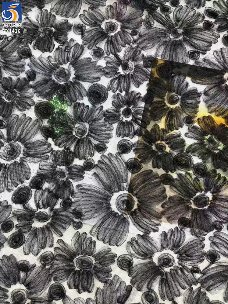 YX1426 3D Daisy Flower Tulle Embroidery Fabric Mesh 135cm New Style Girls Princess Puffy Dress Party Gown Textile Factory Direct - 图片 5