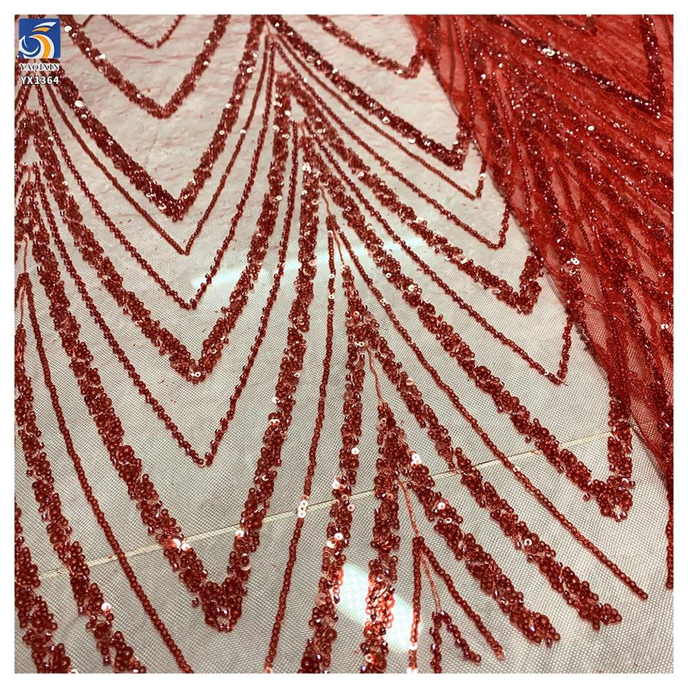 YX1364 New Trends 2026 Nigeria Africa 350gsm Heavyweight Red Glitter Lace Fabrics Red Glittering Net Lace Fabric for Woman - 图片 5