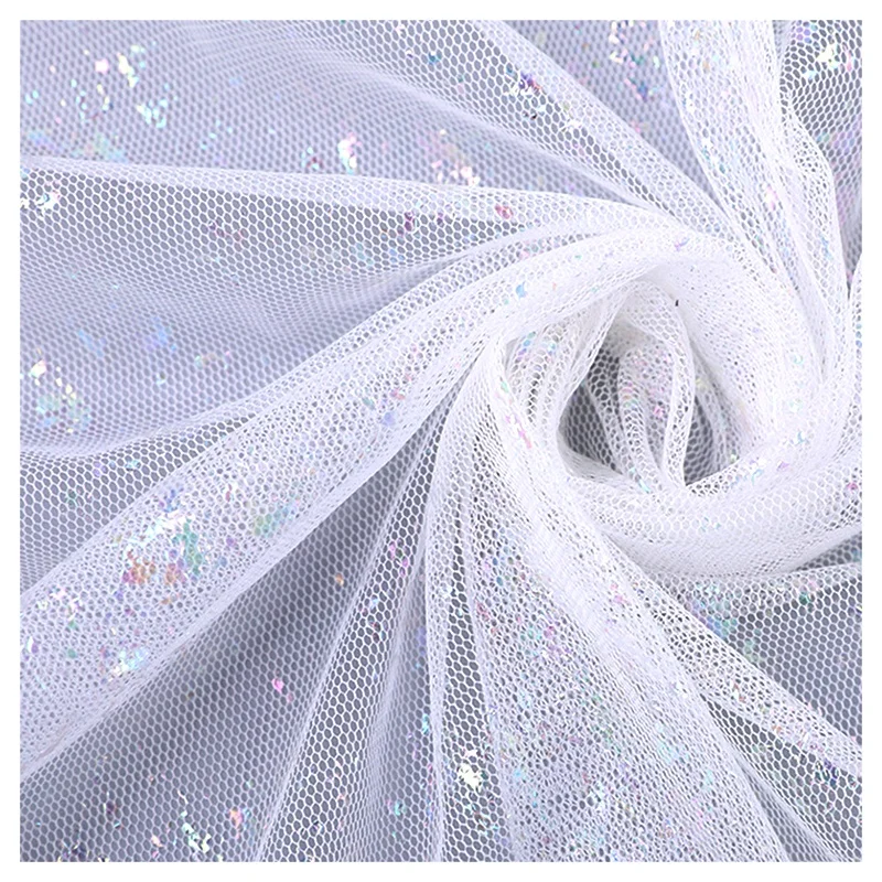 2024 New Illusion Tulle White Foil Film Printed Camouflage Girl Elsa Dress Fabric - 图片 4