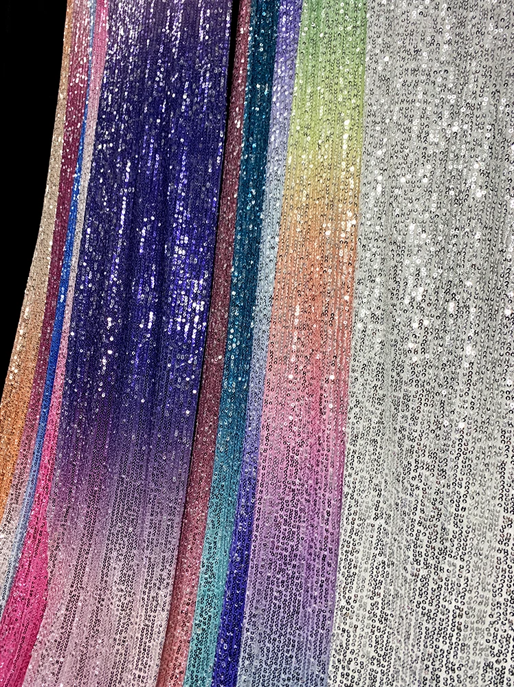 Latest 2024 Digital Print Rainbow Gradient Ombre Sequin Fabric Mesh Stripe Embroidery Glitter Sequin Fabric - 图片 6