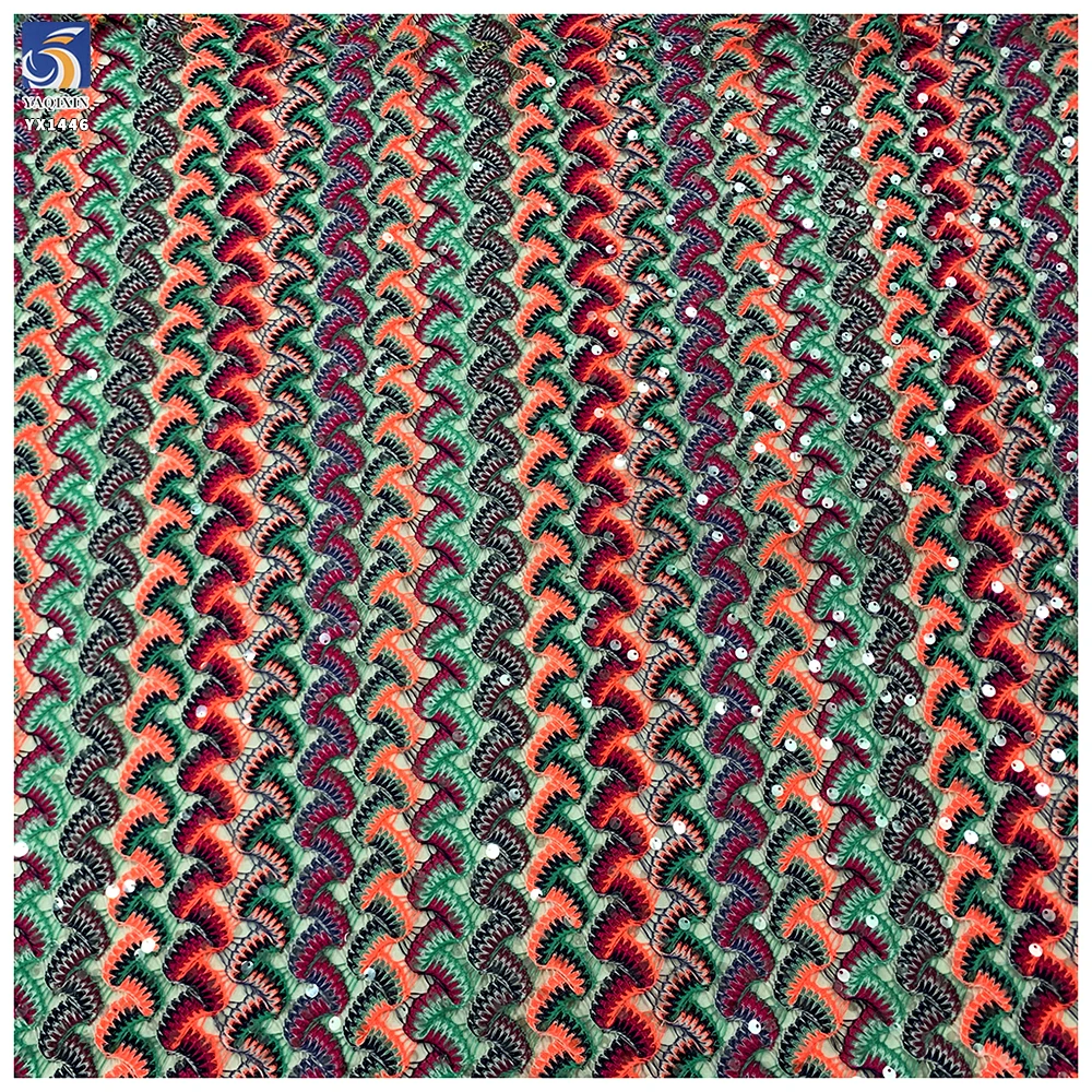 YX1446 Wholesale 300gsm Polyester Sequin Knit Jacquard Fabric Colorful Ethnic Geometric Pattern for Kaftan Dress - 图片 3