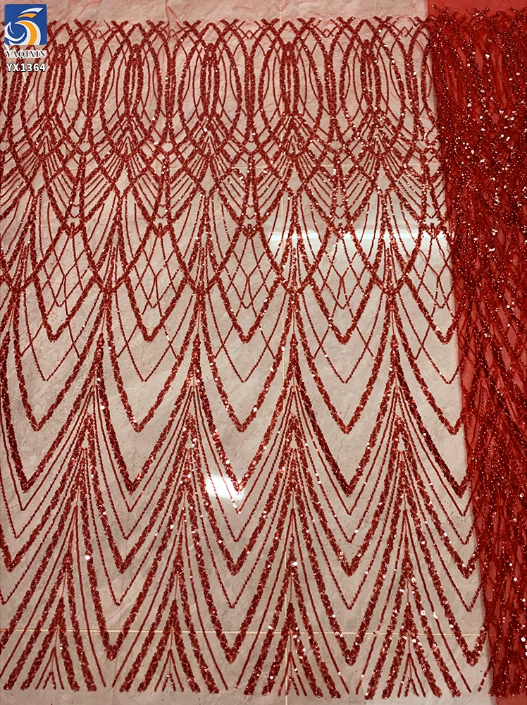 YX1364 New Trends 2026 Nigeria Africa 350gsm Heavyweight Red Glitter Lace Fabrics Red Glittering Net Lace Fabric for Woman - 图片 6
