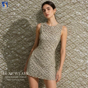 YX1439 300gsm Luxury 3mm Sequin Mesh Fabric Golden Glitter Net Tulle for Bridal Evening Dress Party Wear Fashion Apparel
