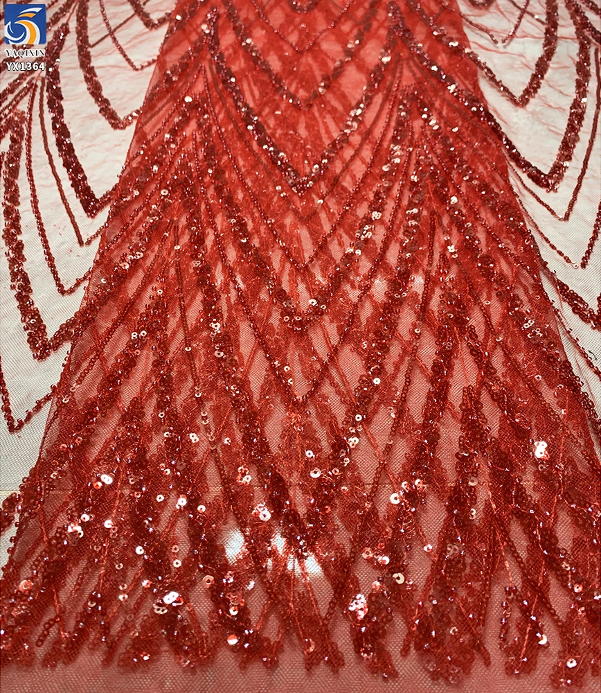 YX1364 New Trends 2026 Nigeria Africa 350gsm Heavyweight Red Glitter Lace Fabrics Red Glittering Net Lace Fabric for Woman - 图片 3