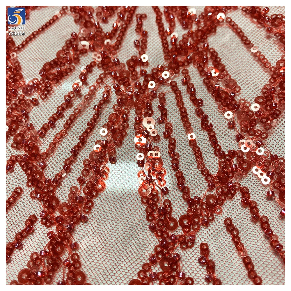 YX1364 New Trends 2026 Nigeria Africa 350gsm Heavyweight Red Glitter Lace Fabrics Red Glittering Net Lace Fabric for Woman - 图片 4