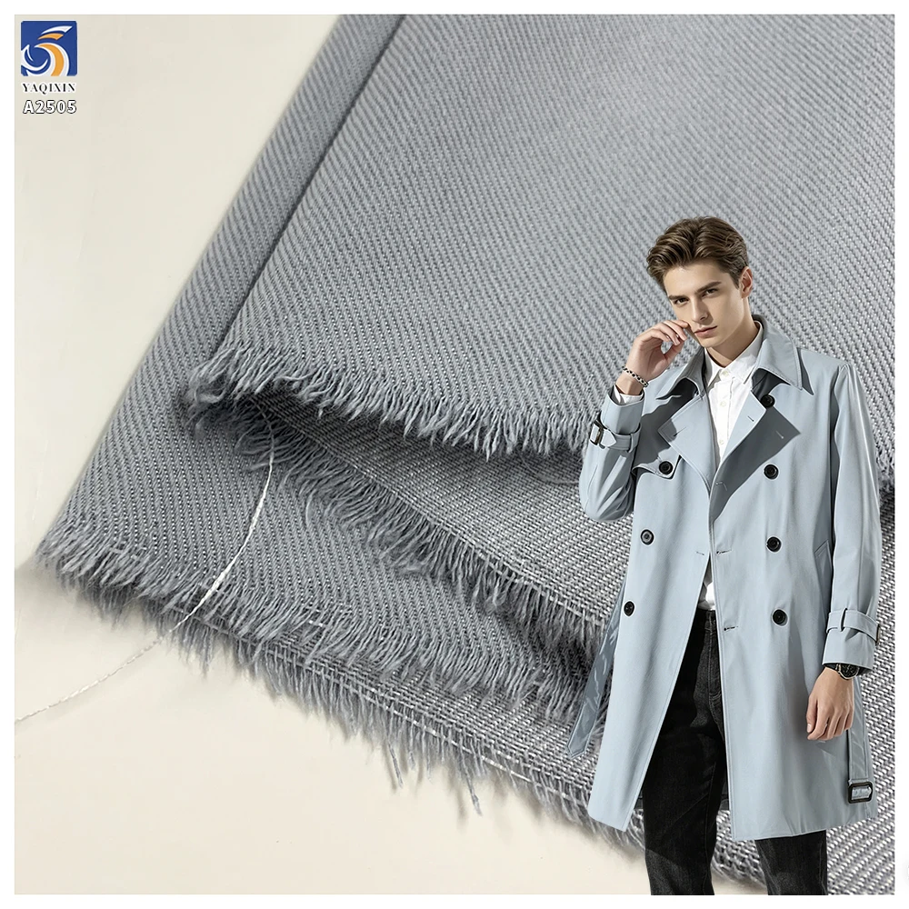 A2505 2026 New 300D 260gsm Thick Washed Jean Denim Look Fabric Cotton Lyocell Polyester Woven Trench Coat Outerwear Fabric