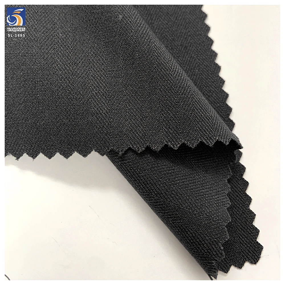 SL-1885 240gsm Black Premium Herringbone Poly Linen Stretch Suiting Fabric Comfort Fit for Men Business Suit OEM - 图片 3