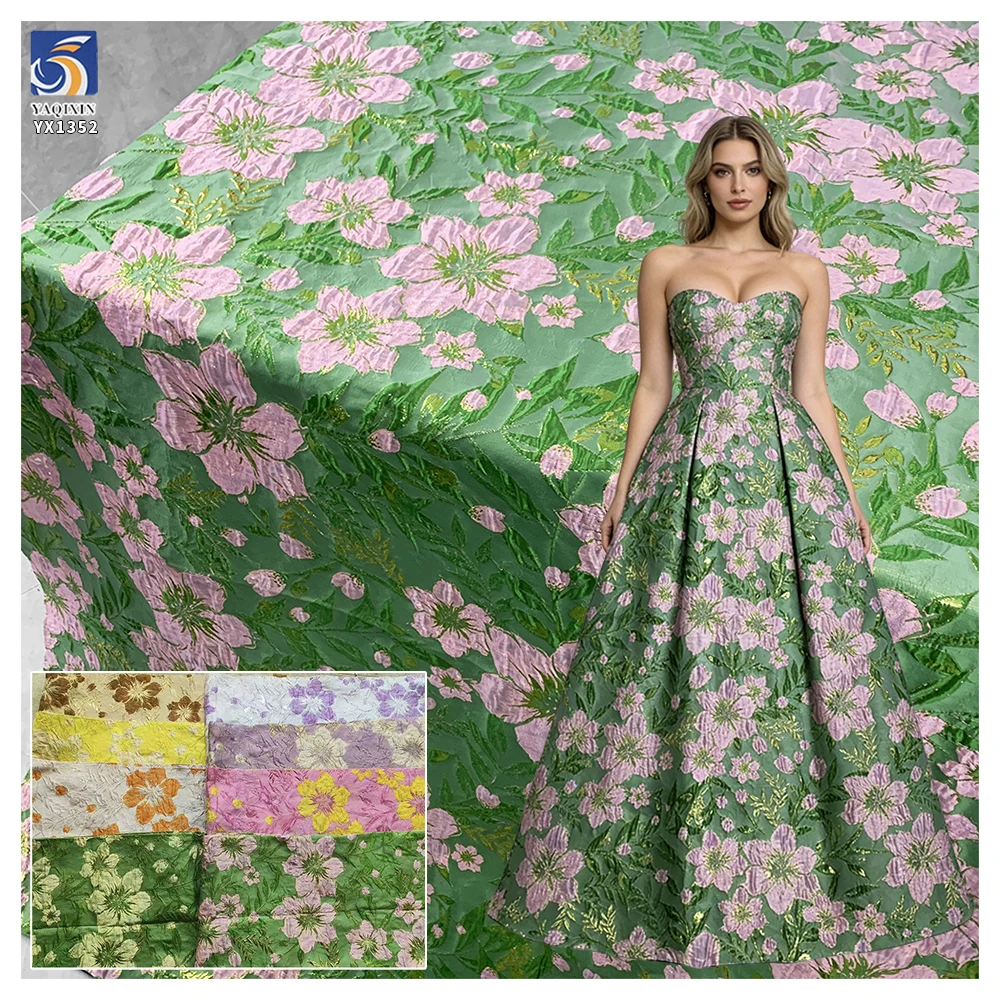 YX1352 Hot Large Flowers Design Pink Brocade Fabric Embossed Chinese Brocade Fabric for Home Textiles Clothing