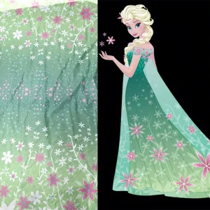 YaQiXin Factory Exclusive Design Cool Summer Style Dress Clothing Fabric Green Mesh Tulle Fabric Flower Digital Print Skirt