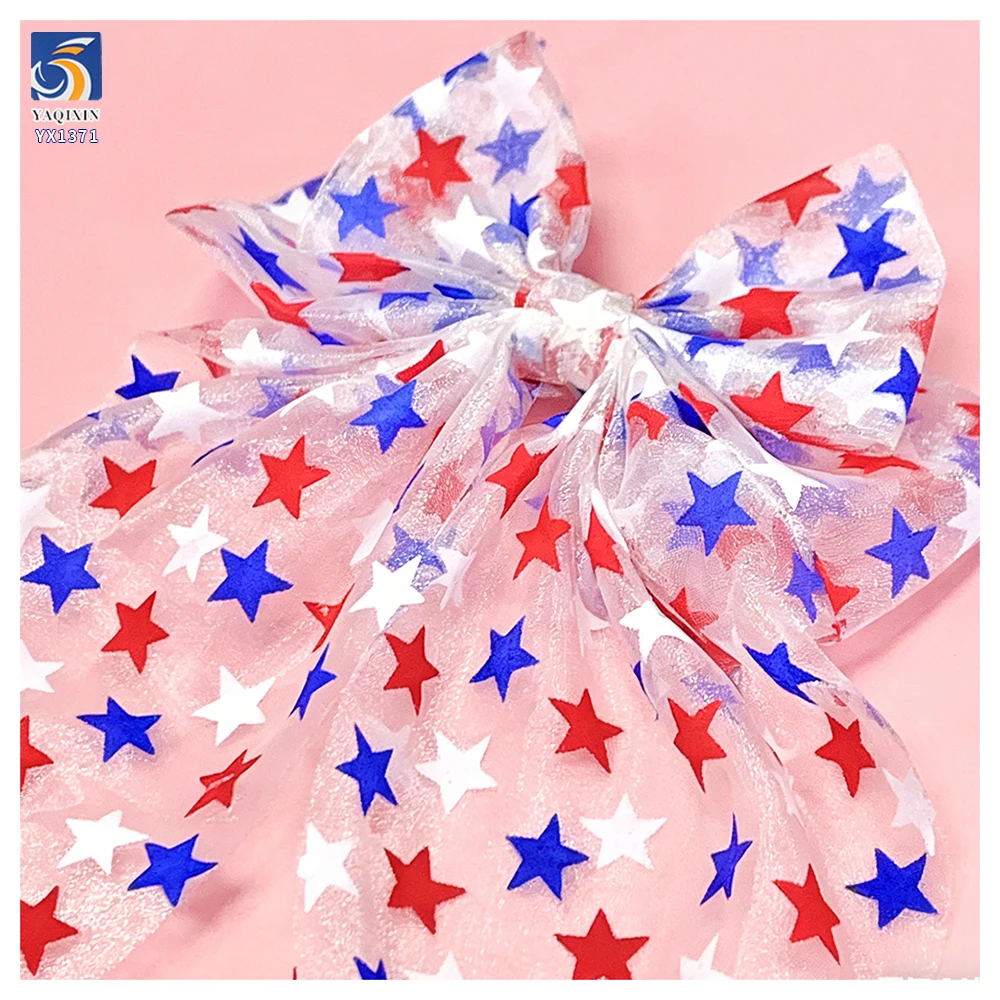 YX1371 Custom 145cm 80gsm American Independence Day Fabric Holiday American Flag Stars Organza Printed Fabric - 图片 3