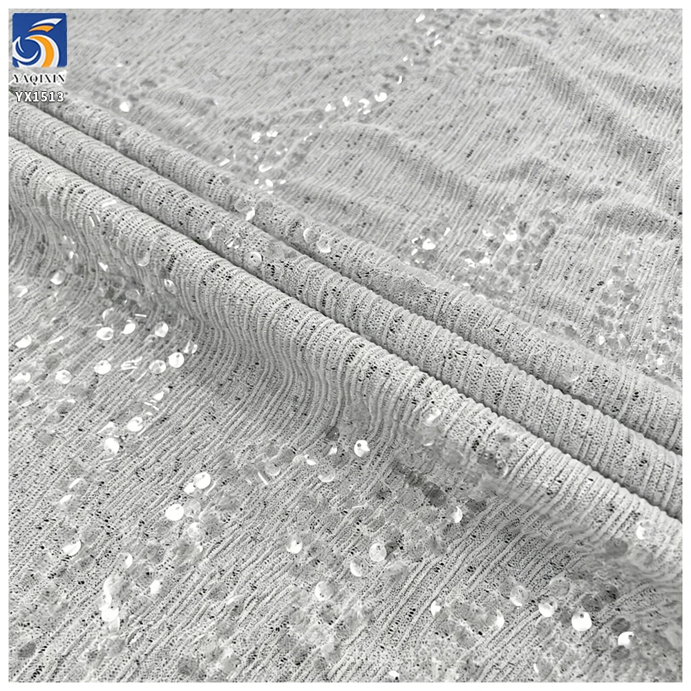 YX1513 2026 New 5mm Sequin Embroidery Pleated Chiffon Fabric for Women Dress Skirt Evening Gown - 图片 3