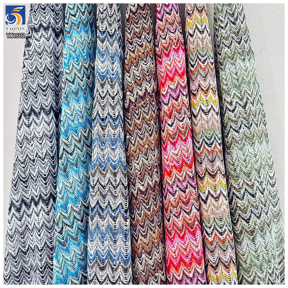 YX1502 270gsm Yarn Dyed Knitted Jacquard Sequin Fabric Boho Ethnic Openwork Mesh Fabric for Swimwear Cover up Women Blouse - 图片 6