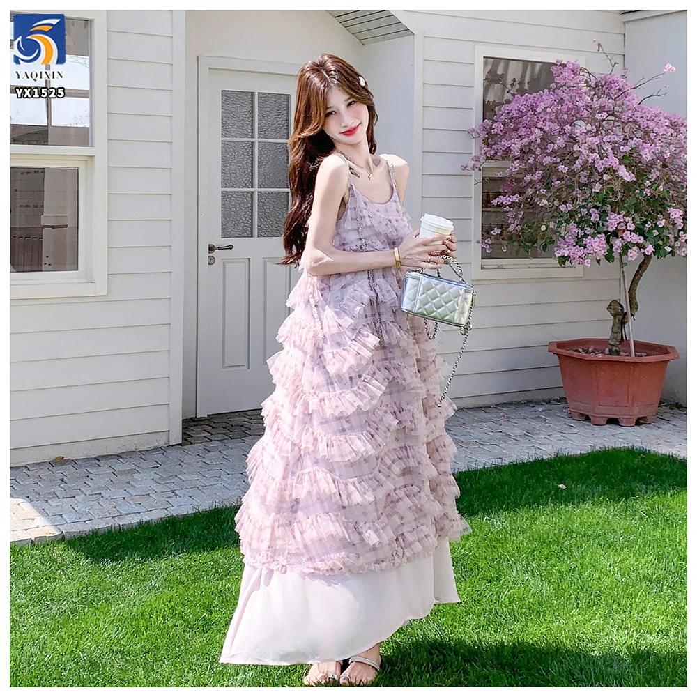 YX1525 New 100 Percent Soft Pleated Ruffle Tulle Fabric Plaid Printed Polyester Mesh Fabric for Women Puffy Skirt - 图片 3