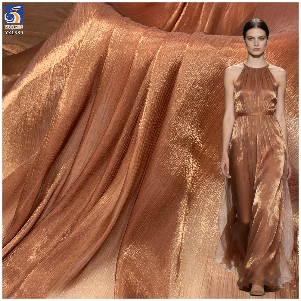YX1389 Bestselling Polyester Coffee Brown 50gsm Glossy Smooth Crepe Organza Fabric for Making Woman's Dresses