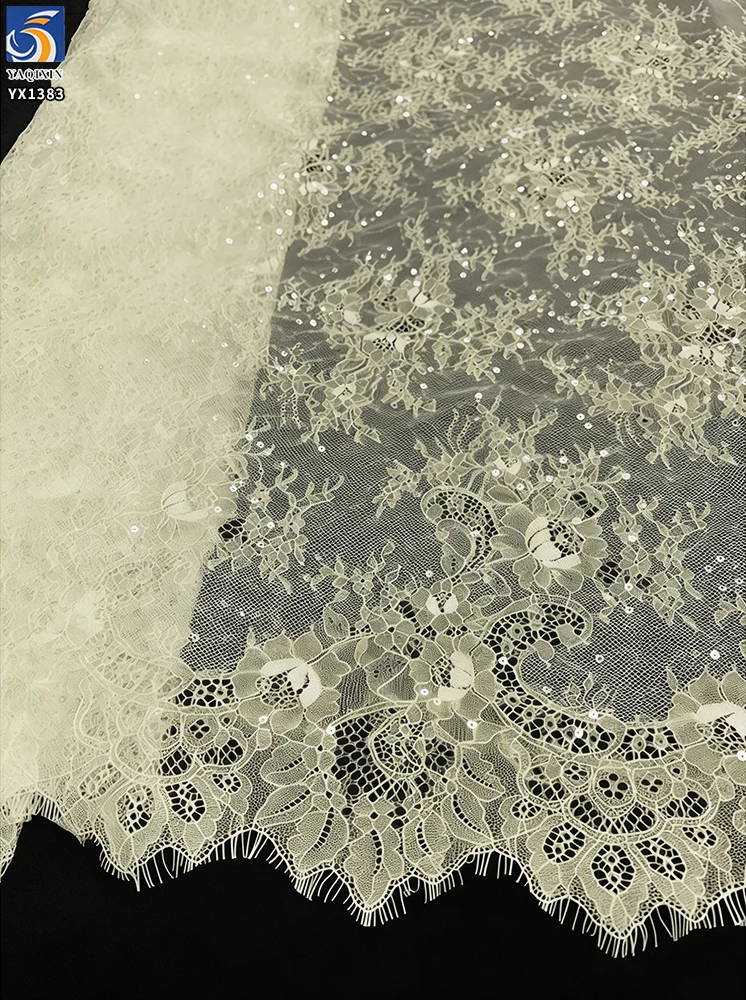 YX1383 300*150CM Popular and Best-Selling Coffee Brown/Ivory Apricot Eyelash Lace Fabric With Sequins for New Year Dress - 图片 6