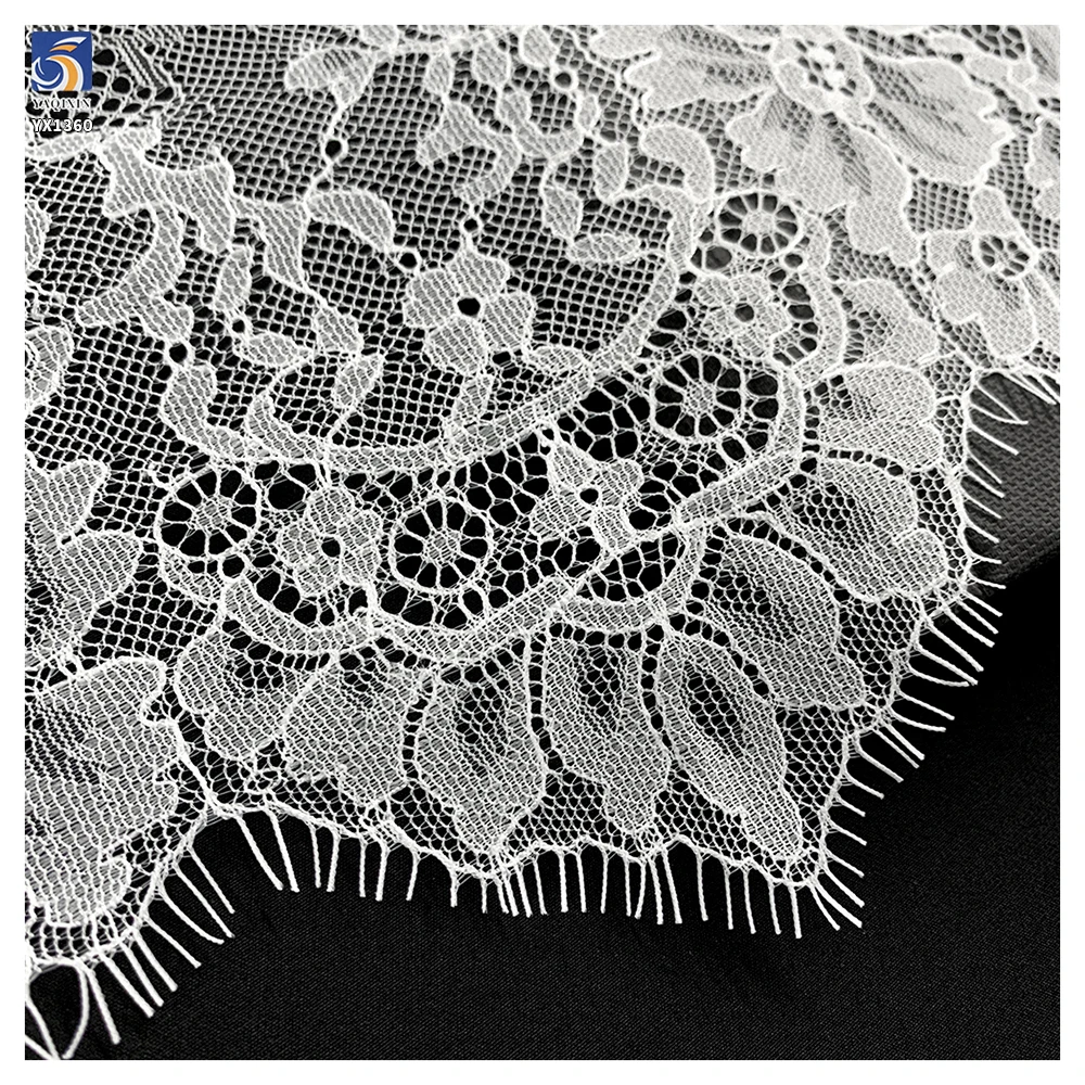YX1360 Minimum Order of 1 Piece 35CM*300CM White Polyester Mesh Eyelash Lace Fabric for Middle Eastern Wedding Dress Trim - 图片 5