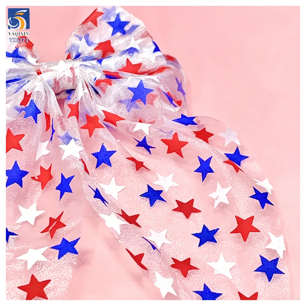 YX1371 Custom 145cm 80gsm American Independence Day Fabric Holiday American Flag Stars Organza Printed Fabric - 图片 2