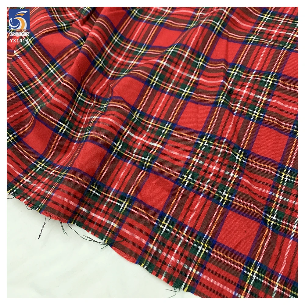 YX1413 China Good Quality Woven TR Suit Fabric Cotton Polyester Red Plaid Yarn Dyed Fabric for Pleated Skirt Dress - 图片 6