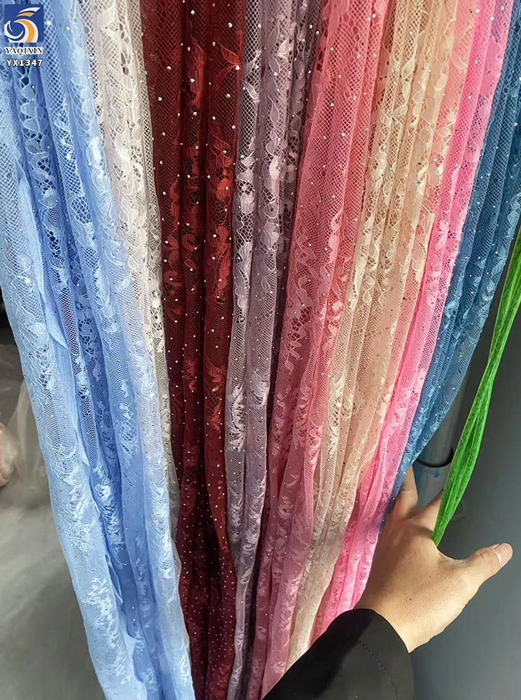 YX1347-1 300*150CM Middle East and UAE Hot-Selling Eyelash Lace Fabric 3D Diamond Embroidered Lace Fabric for Dress - 图片 2