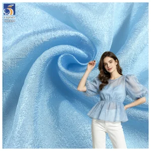 YX1434 70gsm Sky Blue Shimmer Glossy Sheer Organza Fabric for Puff Sleeve Dress Lolita Women Fashion Apparel Fabric