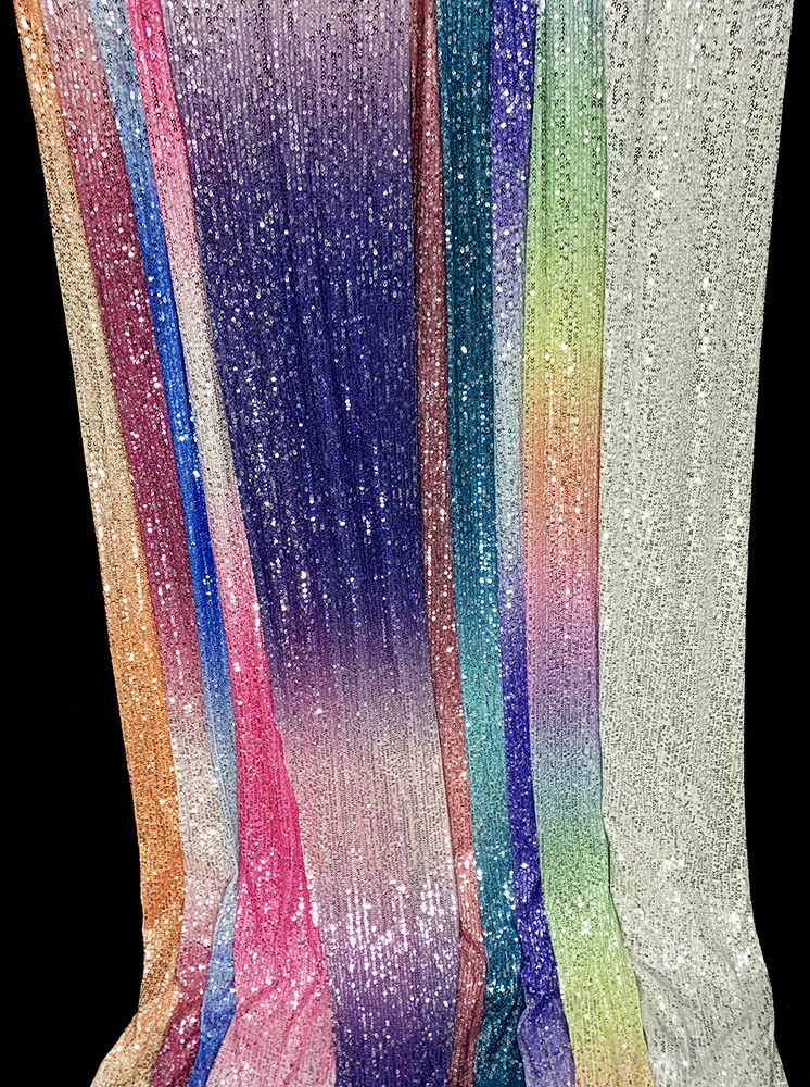 Latest 2024 Digital Print Rainbow Gradient Ombre Sequin Fabric Mesh Stripe Embroidery Glitter Sequin Fabric - 图片 3