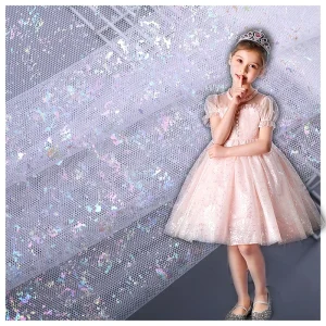 2024 New Illusion Tulle White Foil Film Printed Camouflage Girl Elsa Dress Fabric