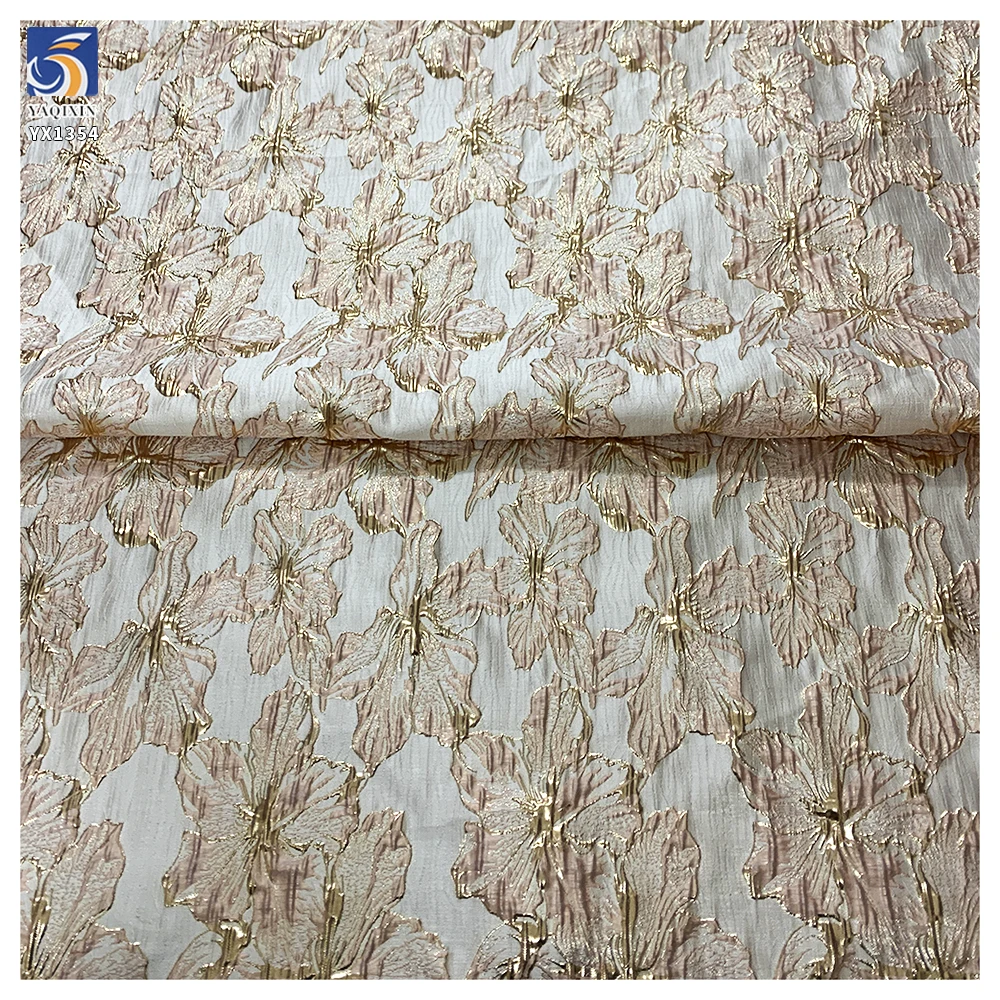 YX1354 High Quality 100 Polyester Soft Jacquard Chiffon Brocade Fabric With Flowers Two-Tone Gold Thread Brocade - 图片 3