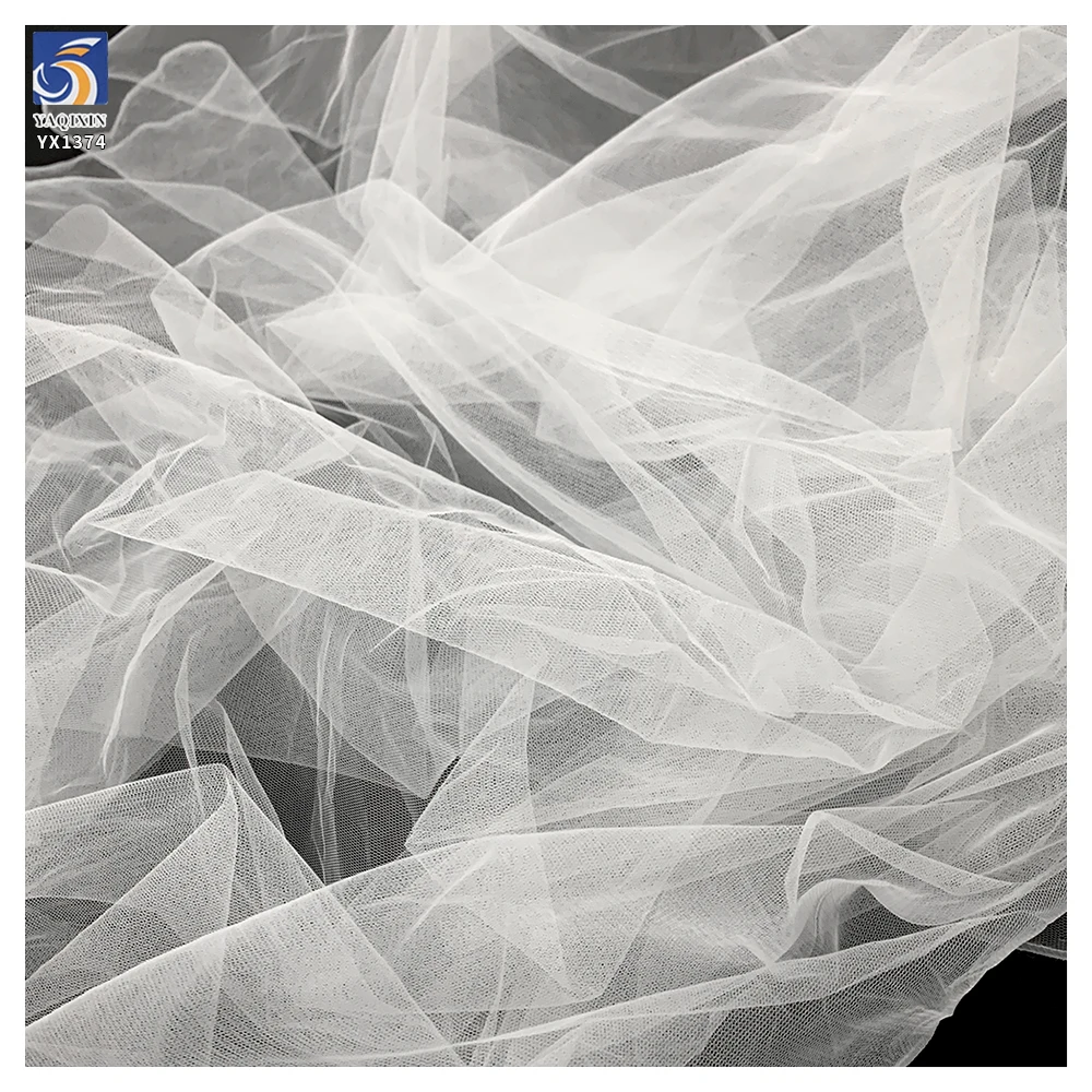 YX1374 Minimum Order 1 Yard Glossy Polyester Stiff Mesh Fabric Pure White Knitted Tulle Fabric for Dress Wedding - 图片 2