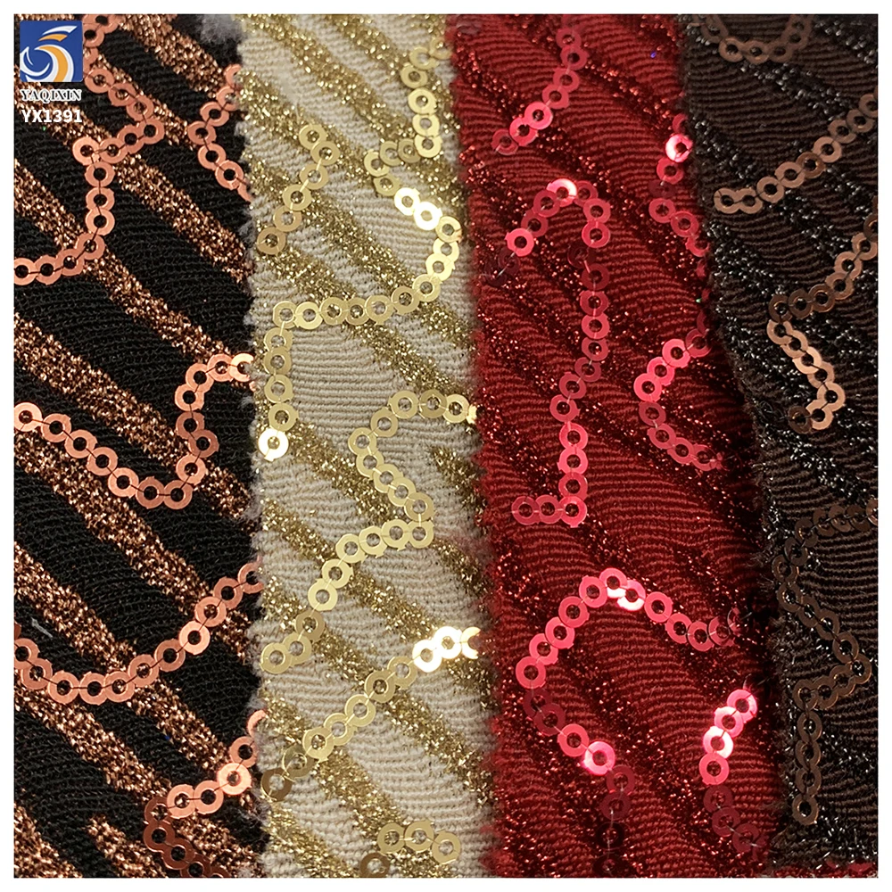YX1391 250gsm Holographic 3mm Sequin Zigzag Jacquard Knit Fabric Shiny Metallic Thread Stage Dancewear Bag Sequin Fabric - 图片 4