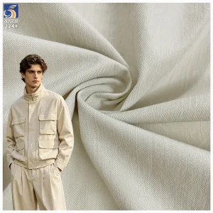 Y-224 High Quality 200g Cream Medium Weight Anti-Wrinkle 100% Polyester Slub Twill 2 Way Stretch Fabric 160cm for Casual Pant