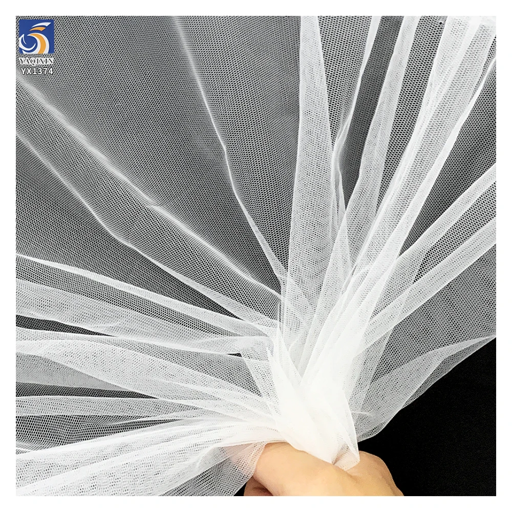 YX1374 Minimum Order 1 Yard Glossy Polyester Stiff Mesh Fabric Pure White Knitted Tulle Fabric for Dress Wedding - 图片 4