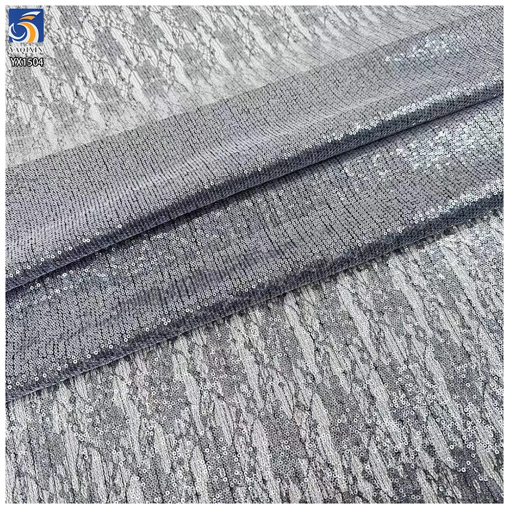 YX1504 Wholesale 100% Polyester Sequin Lace Fabric 180gsm Non Stretch 3mm Transparent Sequin Fabric for Dress Shirt - 图片 5