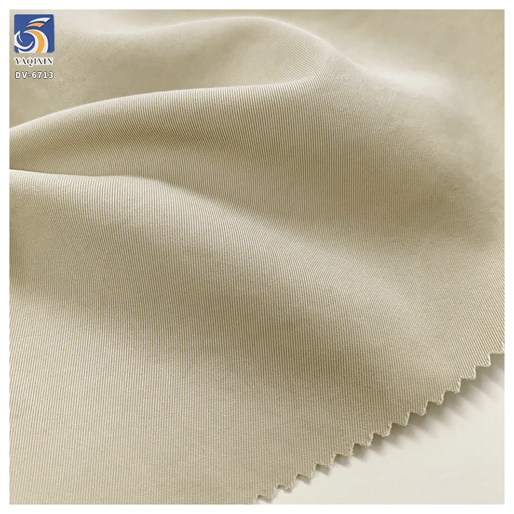 DV-6713 Factory Direct Low MOQ 155g 100% Polyester Light Khaki Fine Twill Fabric 150cm for Ladies Casual Pants - 图片 3