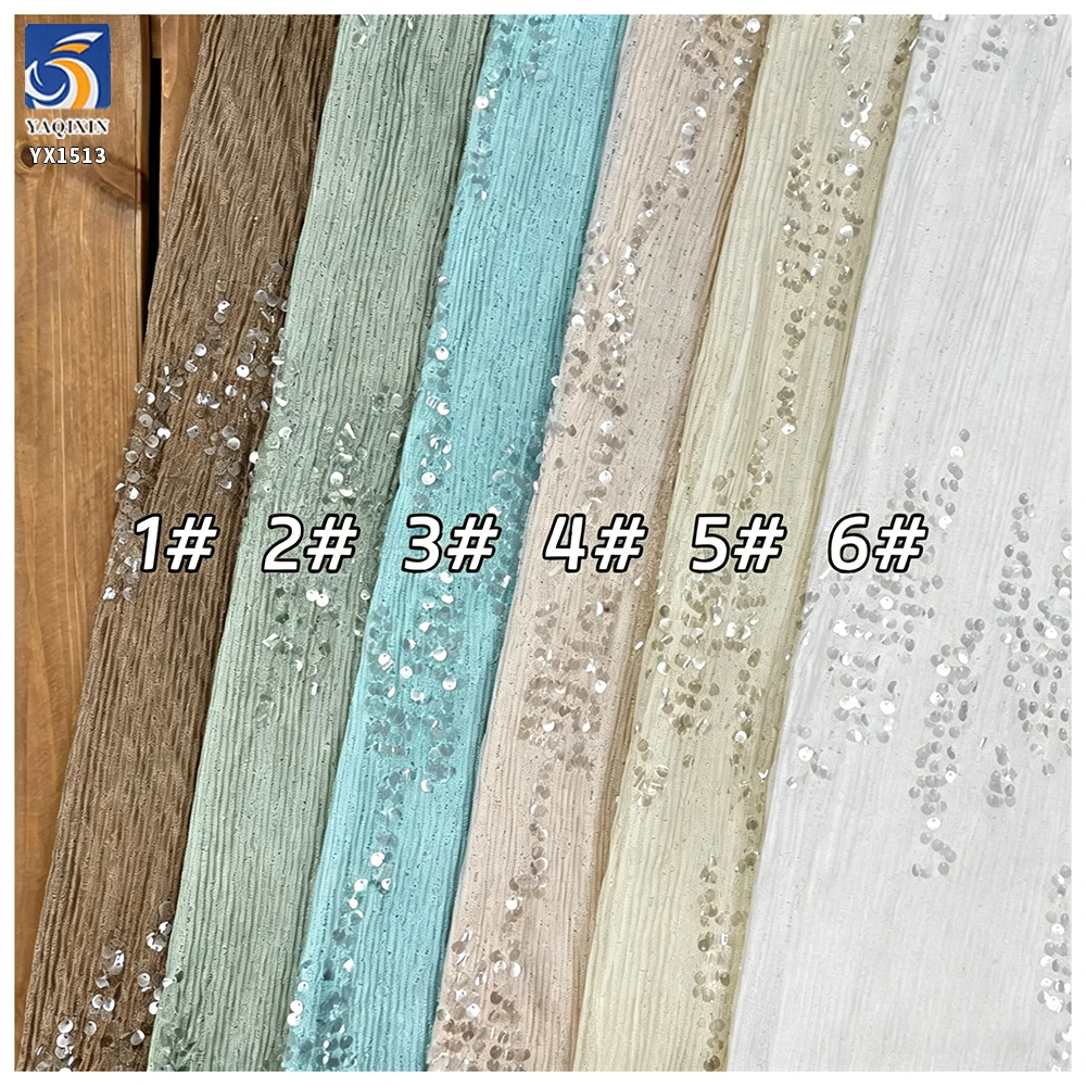 YX1513 2026 New 5mm Sequin Embroidery Pleated Chiffon Fabric for Women Dress Skirt Evening Gown - 图片 6