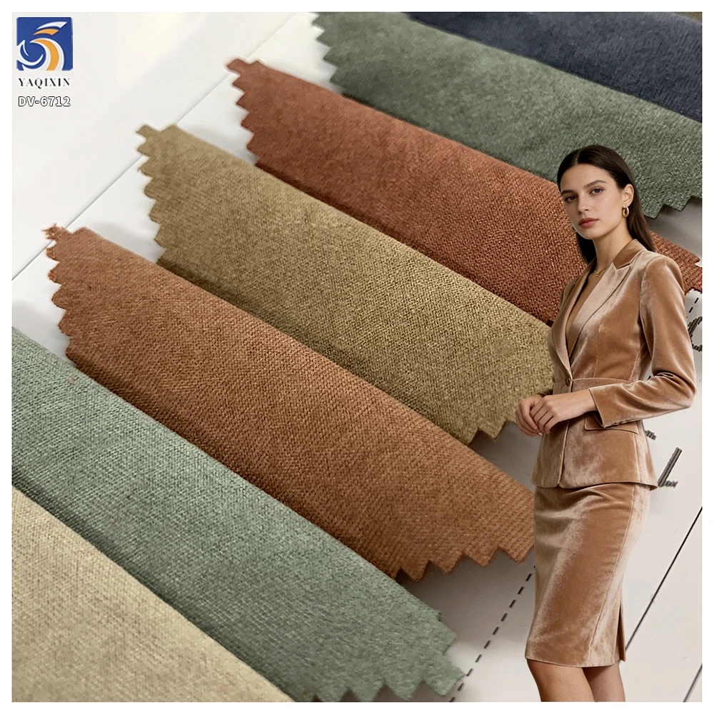 DV-6712 160/210gsm Good Drape Wrinkle Resistant 90 Polyester 10 Nylon Acetate Velvet Brushed Fabric for Coat/Blazer/Suiting