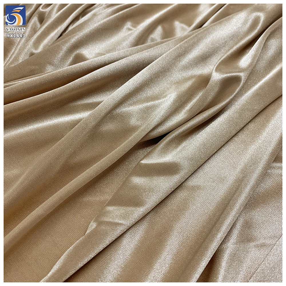 YX1443 90gsm 75D Champagne Gold Glossy Satin Fabric 92% Polyester 8% Spandex Stretch Satin Fabric for Lingerie Skirt Lining - 图片 2