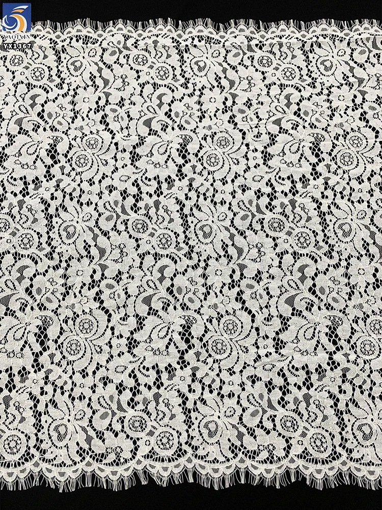 YX1367 250gsm 60CM*300CM 70% Cotton 30% Nylon High Quality Eyelash Lace Fabric Embroidered Eyelash Lace for Garment - 图片 3