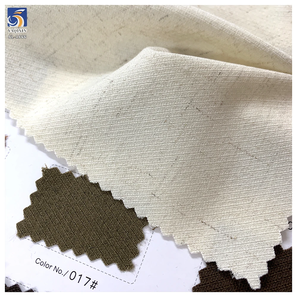 SL-1866 Beige 170gsm Cavalry Twill Polyester Linen Spandex Stretch Fabric Comfort Stretch Twill Fabric for Womens Career Suit - 图片 4