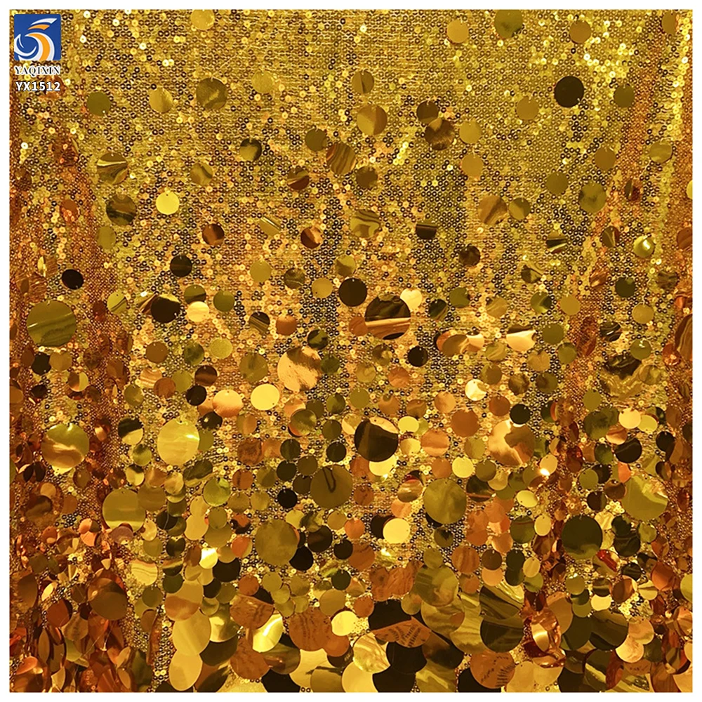 YX1512 European Style Gold Large Paillette Sequin Embroidery Fabric for Evening Dress Skirt and Luxury Fashion Garments - 图片 4