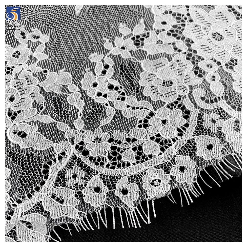 YX1361 35CM*300CM High Quality Pure White French Bride Romance Wedding Dress Embroidered Eyelash Lace Fabric Textile - 图片 6