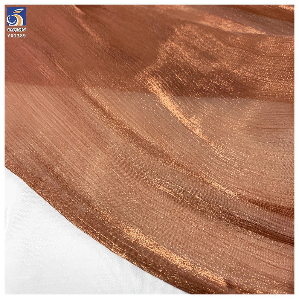 YX1389 Bestselling Polyester Coffee Brown 50gsm Glossy Smooth Crepe Organza Fabric for Making Woman's Dresses - 图片 5