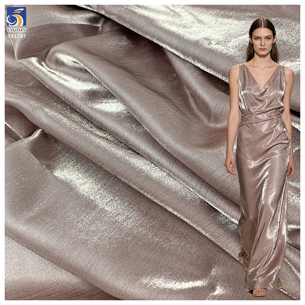 YX1387 China Top Quality Satin Fabric 130sgm Polyester Champagne Liquid Glossy Silk Satin Fabric by the Yard